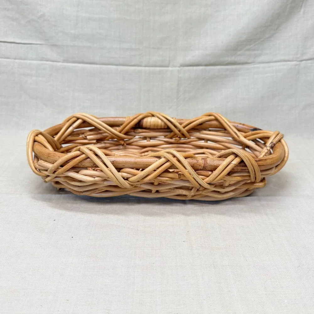 Vintage Natural Woven Rattan Wicker Oval Bread Fruit Basket Tray Co Decorn